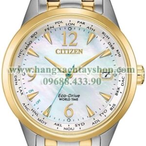 Citizen EW2554-54D Eco-Drive World Time Two-Tone Stainless Steel Bracelet White Mother-of-Pearl Dial Analog-hangxachtayshop